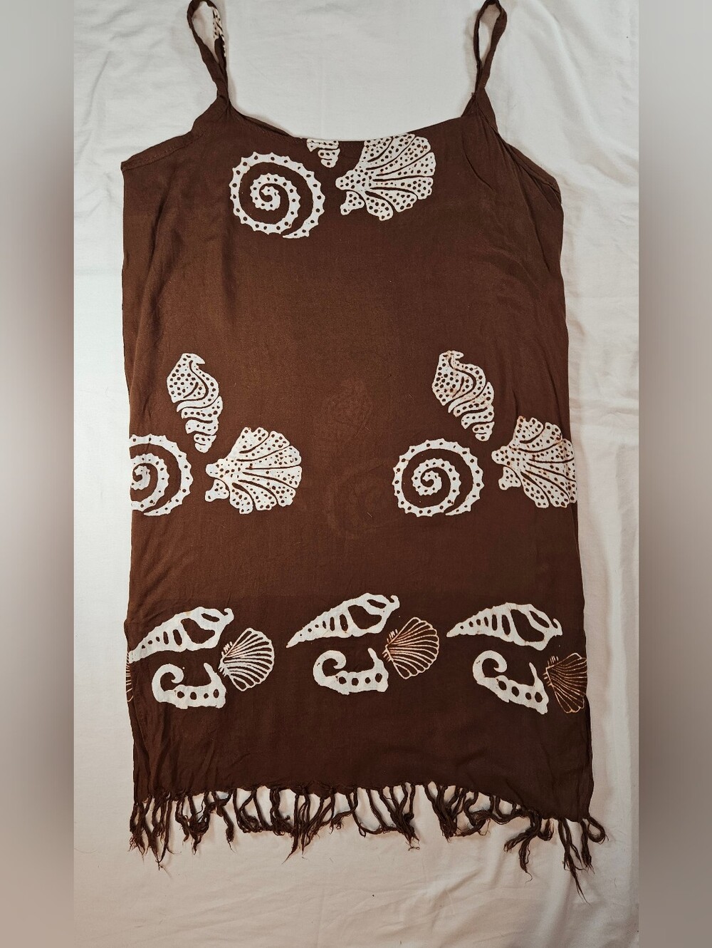 Mucho Bali Cool Womens Brown & White Seashell Thin Strap Beach Cover Up Size M